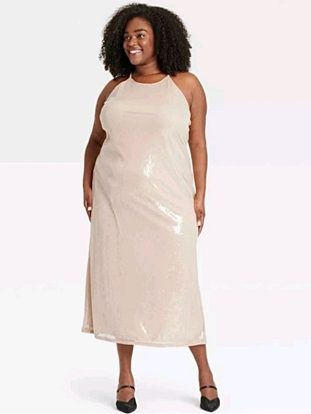 A New Day Tan Sequin Midi A-Line Dress, Size XL - NWT - Picture 3 of 10
